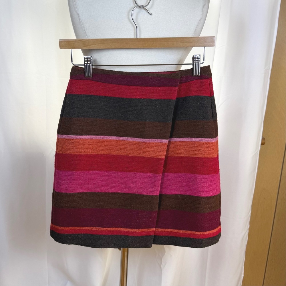 LOFT Wool Blend Striped Wrap Mini Skirt Sz 00 Petite Preppy Retro Schoolgirl